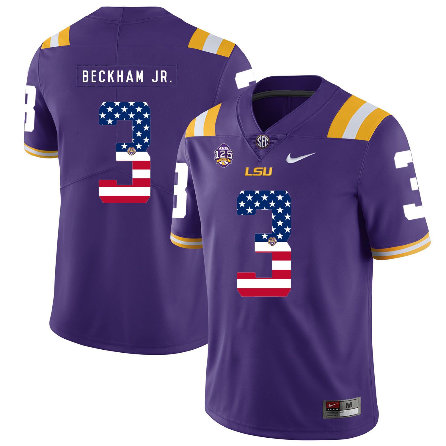 Men LSU Tigers 3 Beckham jr Purple Flag Customized NCAA Jerseys